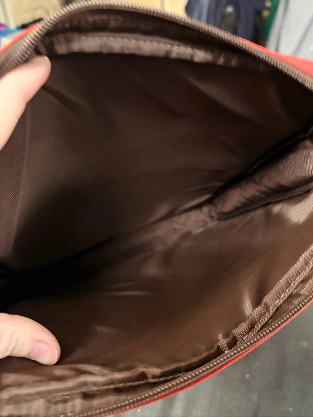 Coach Red Nylon Briefcase with Dark Brown Trim and Too Handle